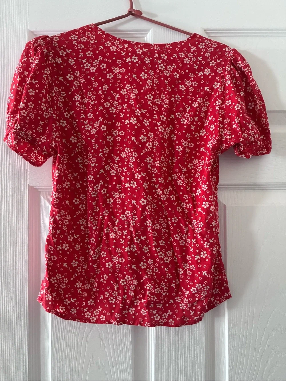 Reformation Button Up V-Neck Red Floral Blouse Size S - Picture 4 of 6